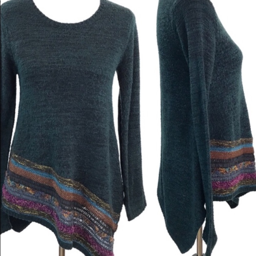 Soft Surroundings sweater, green asymmetrical